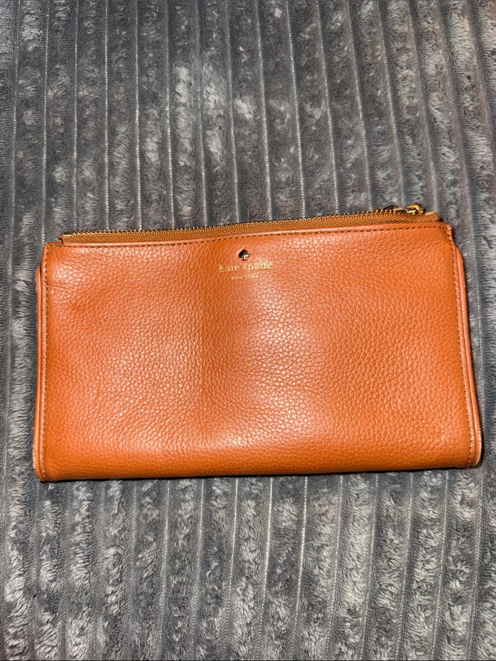 kate spade Brown Pebbled Leather Zip Wallet